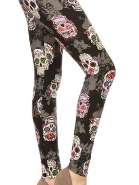 Leggings Depot Black Sugar Skull Print Leggings